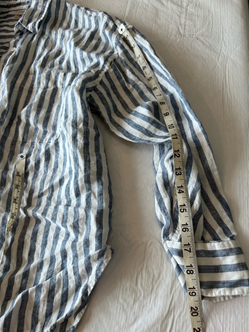 Faherty Laguna Blue Stripe Button Down Shirt 100% Linen - Picture 9 of 11